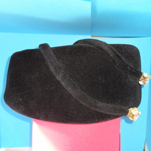 Authentic Vintage Velour Rhinestone Cotillion French Hat - Picture 4 of 7